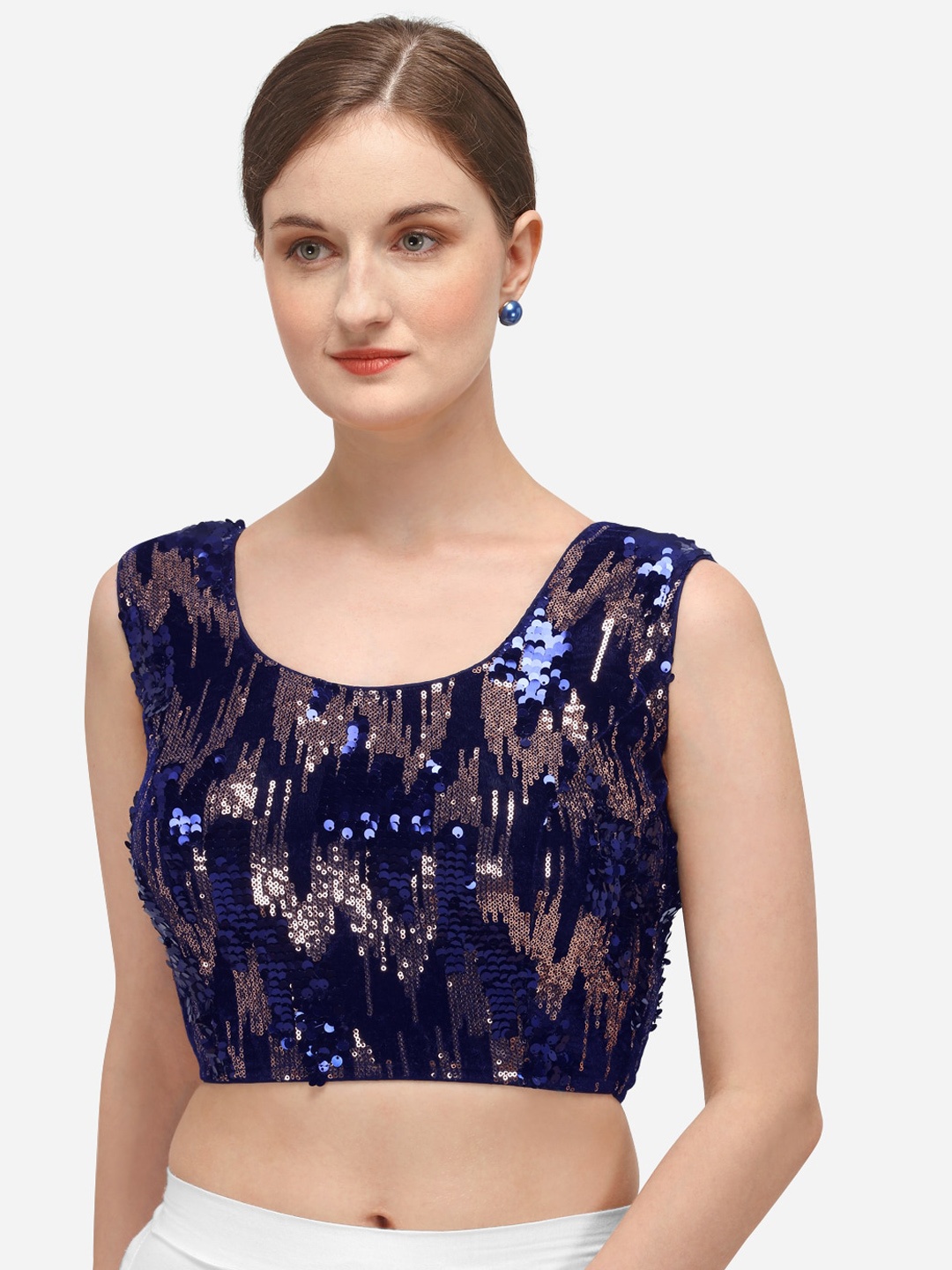 

Amrutam Fab Navy Blue Sequence Embellished Saree Blouse