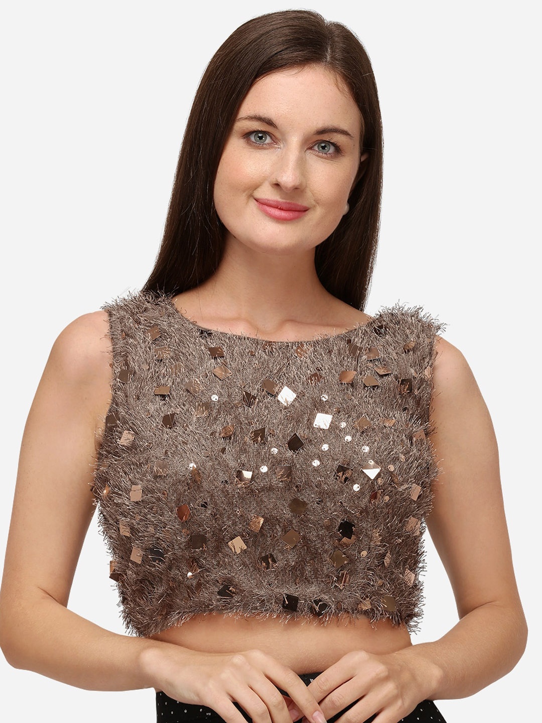 

Amrutam Fab Brown Embellished Saree Blouse