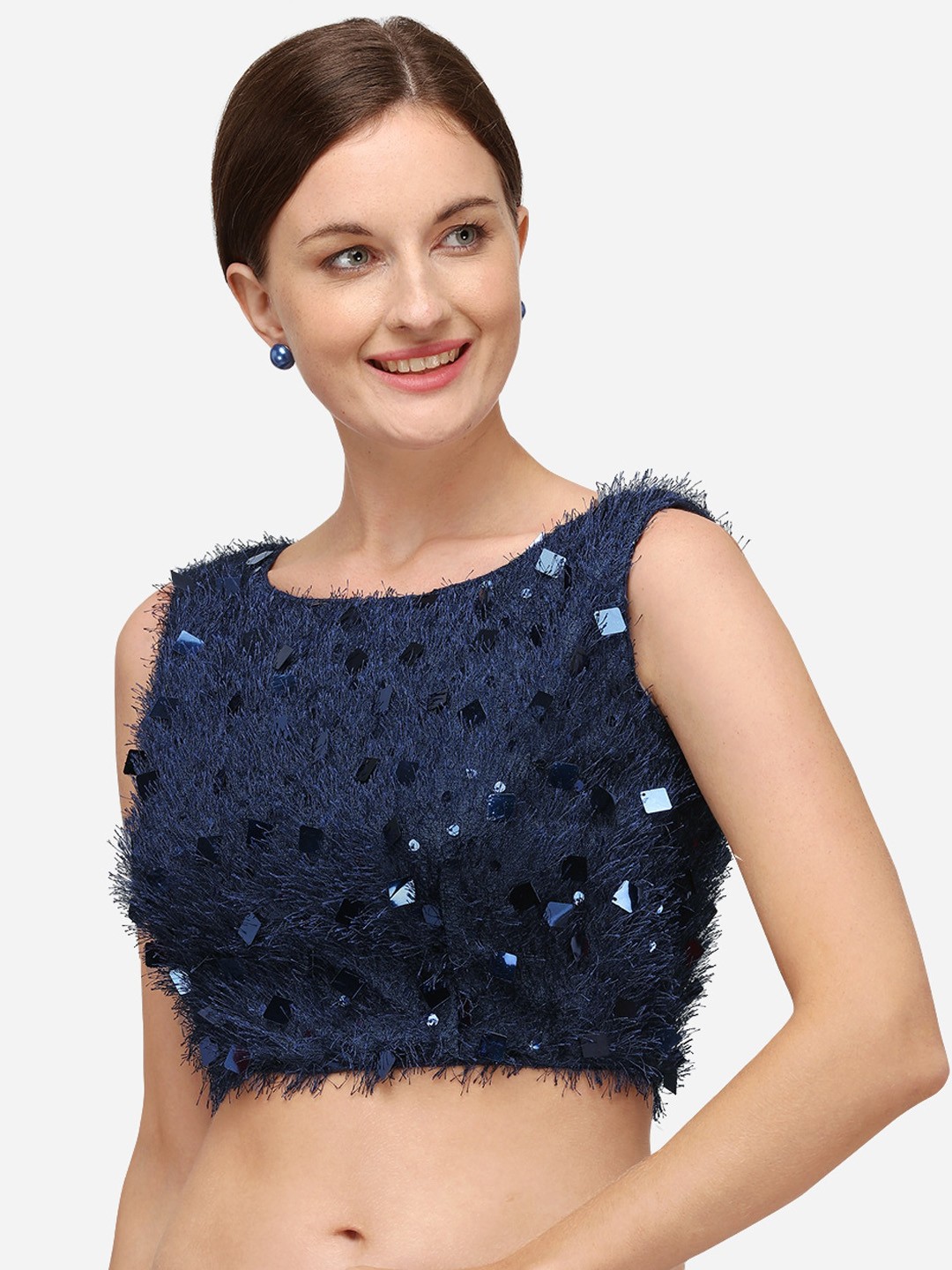 

Amrutam Fab Navy Blue Sequenced Silk Saree Blouse