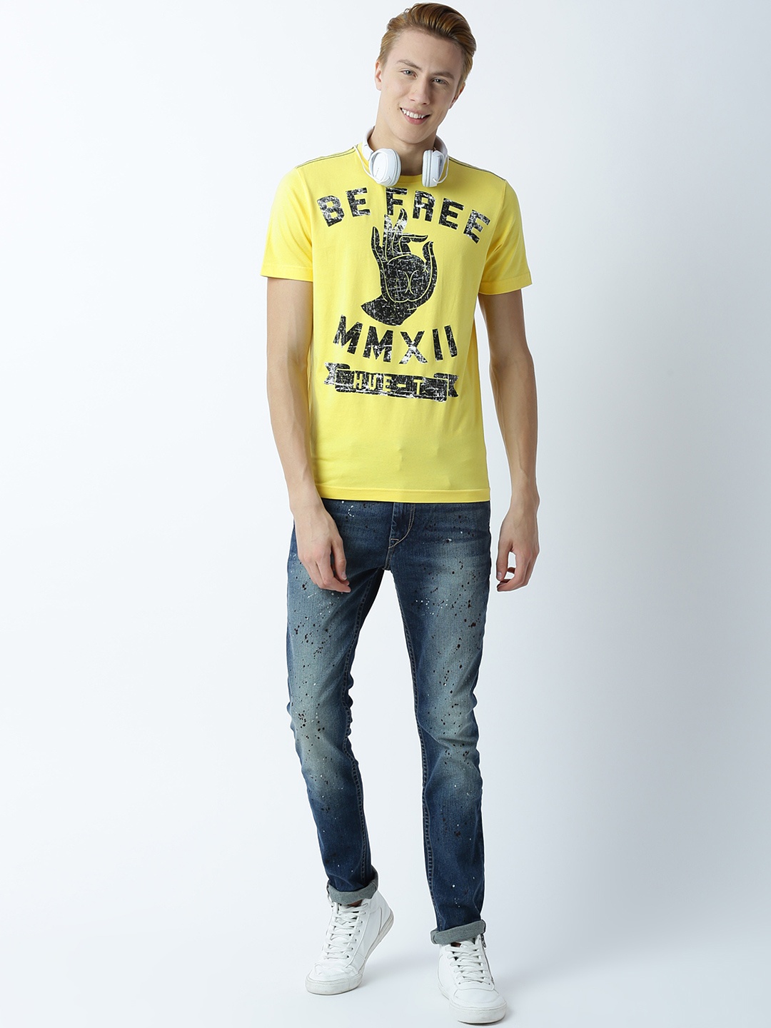 

Huetrap Men Yellow Printed T-shirt