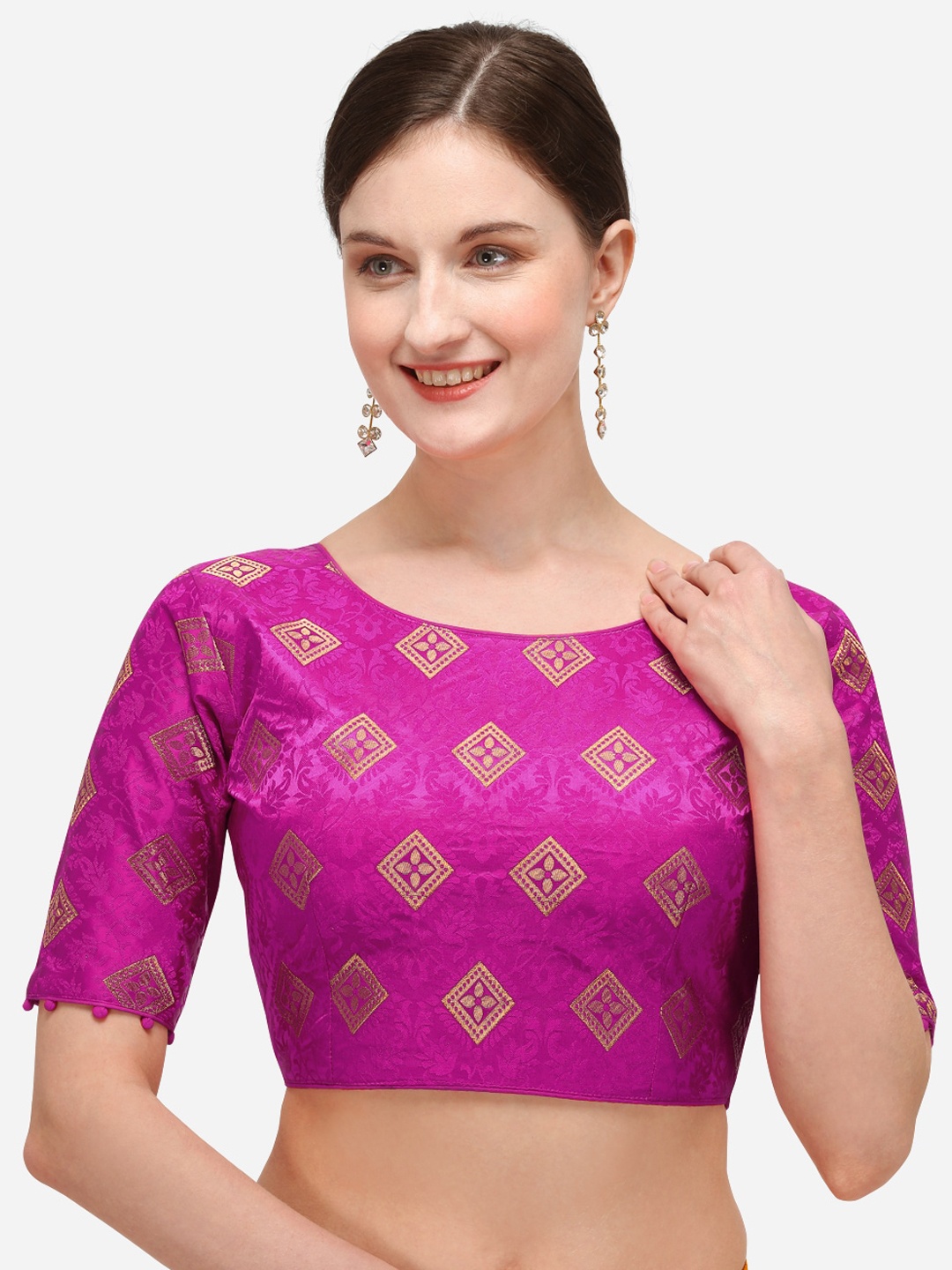 

Amrutam Fab Women Pink Jacquard Saree Blouse