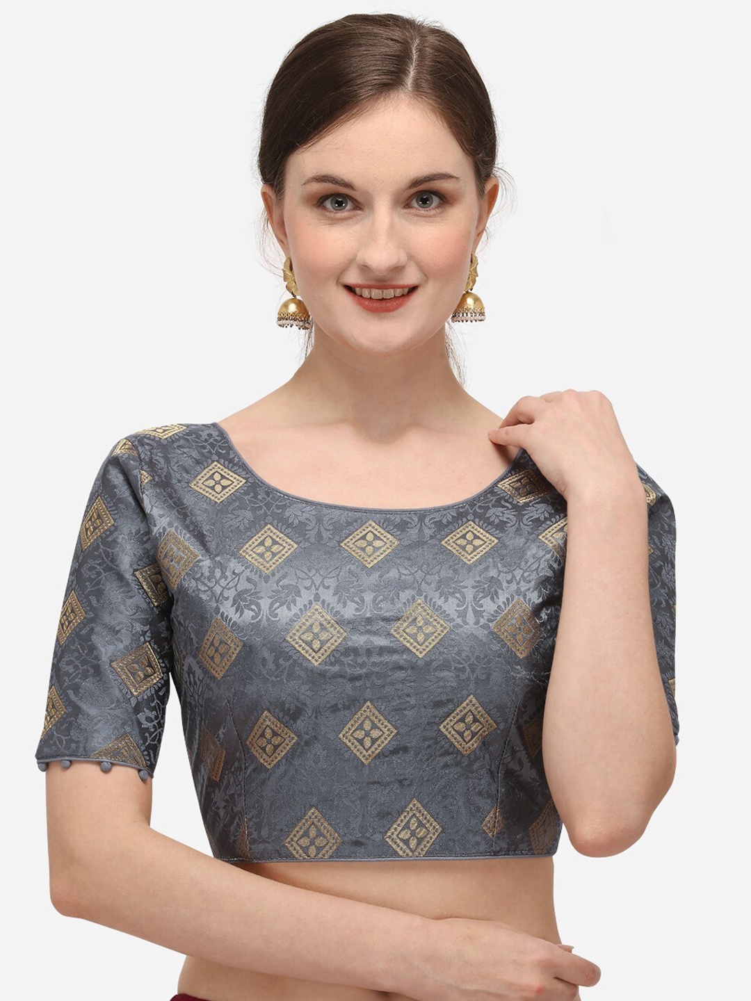 

Amrutam Fab Women Grey Jacquard Saree Blouse