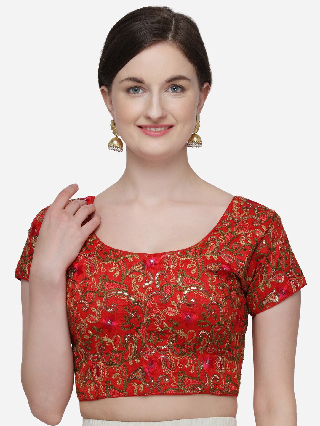 

Amrutam Fab Women Red Sequin Embroidered Silk Saree Blouse