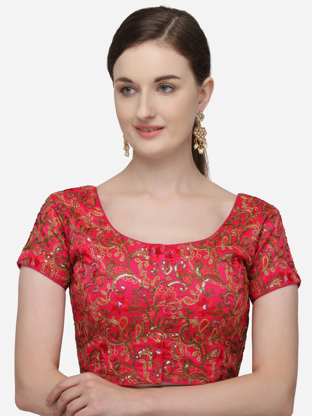 

Amrutam Fab Women Pink Embroidered Silk Saree Blouse