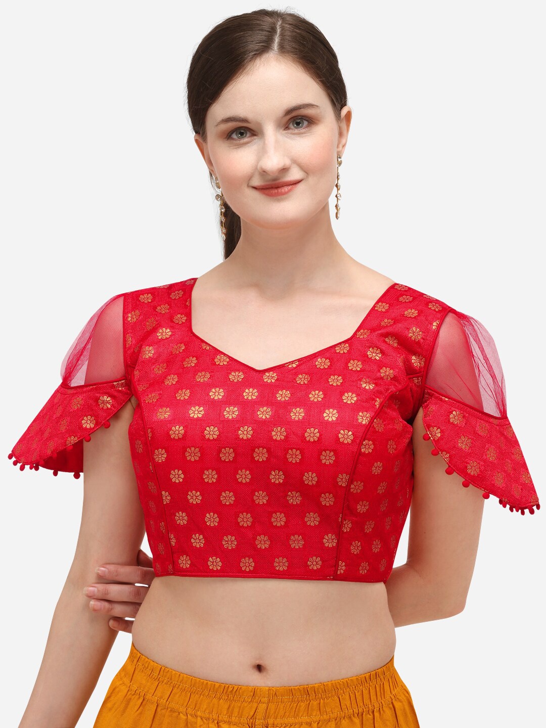 

Amrutam Fab Women Red Printed Jacquard Saree Blouse