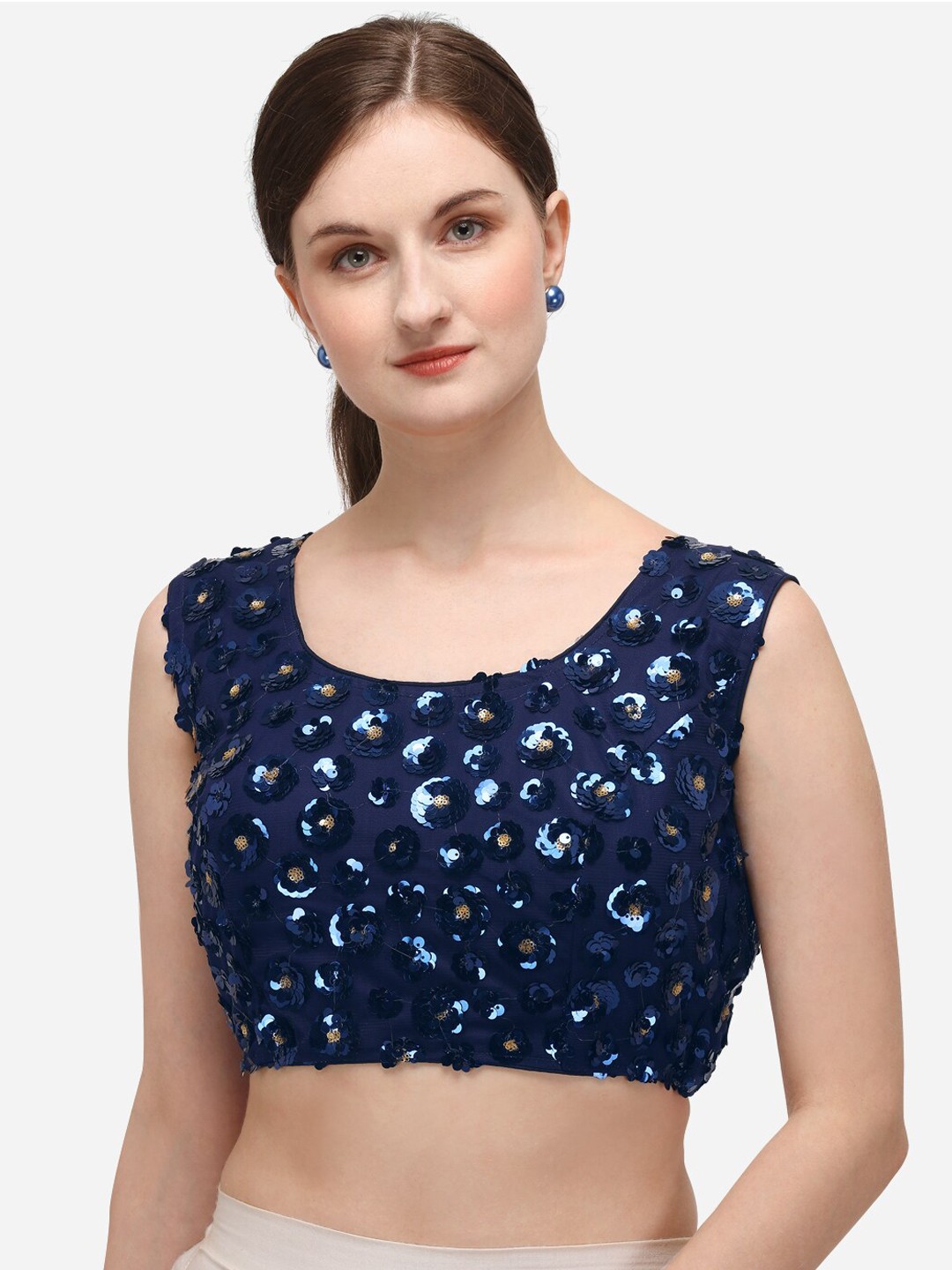 

Amrutam Fab Women Navy Blue Sequins Saree Blouse