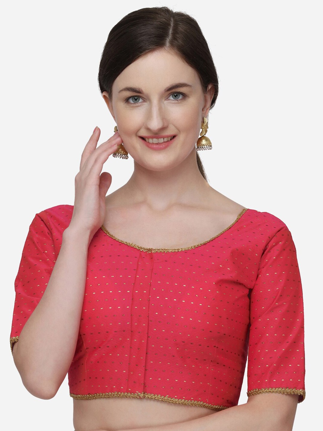 

Amrutam Fab Peach-Colored Woven Design Jacquard Saree Blouse