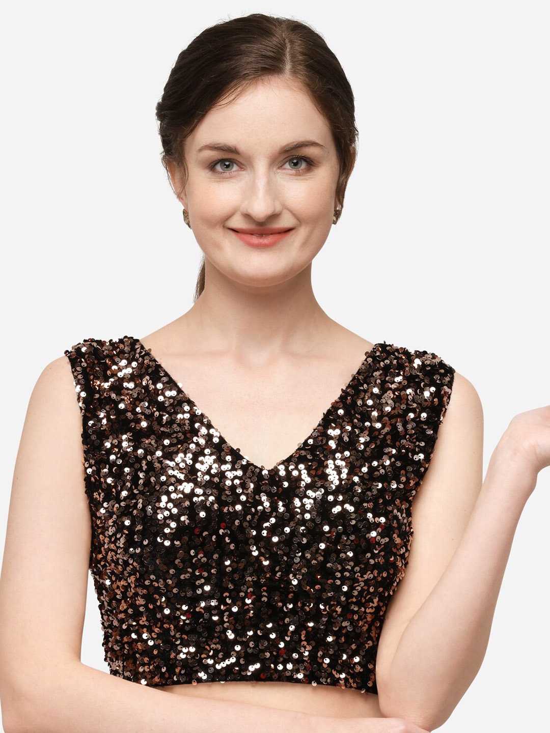 

Amrutam Fab Women Brown Sequined Embellished Velvet Saree Blouse