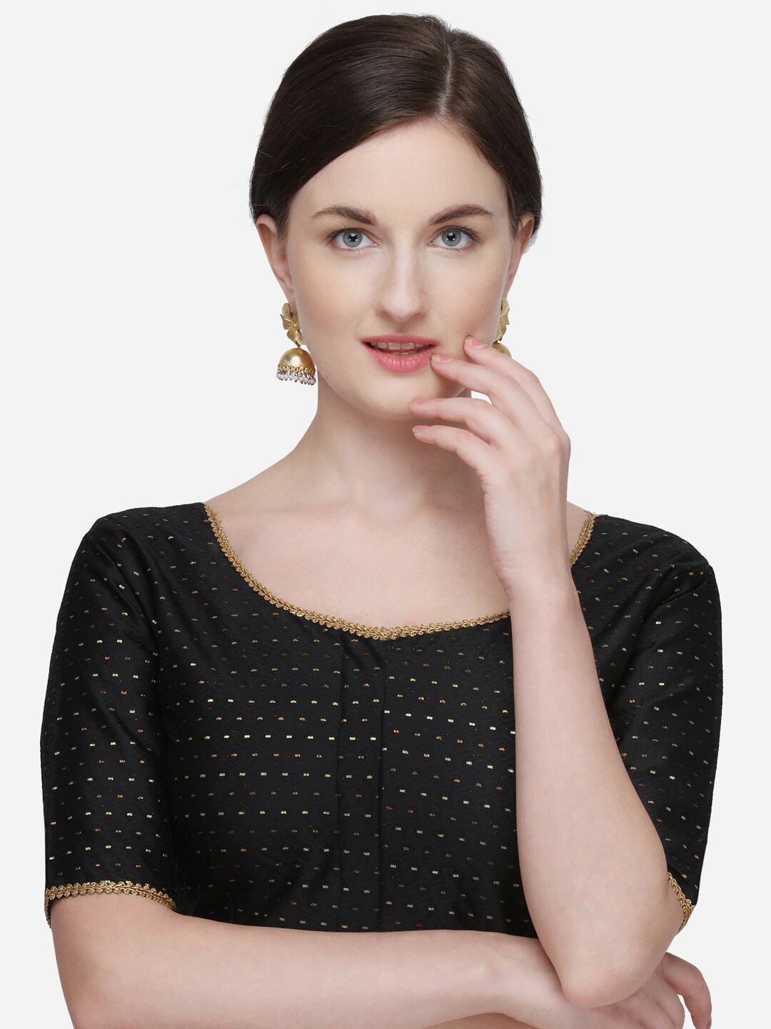 

Amrutam Fab Women Black Printed Jacquard Silk Saree Blouse