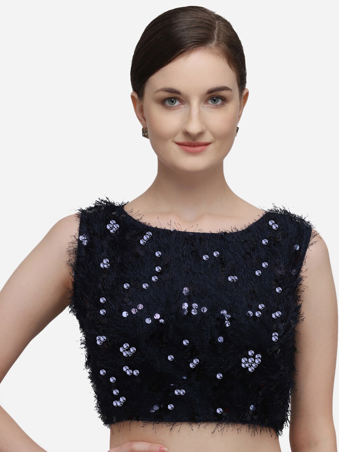 

Amrutam Fab Women Navy Blue Embellished Saree Blouse