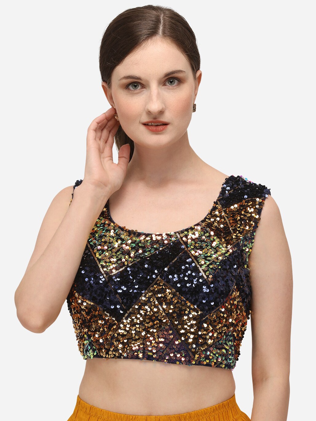 

Amrutam Fab Blue Sequinned Saree Blouse