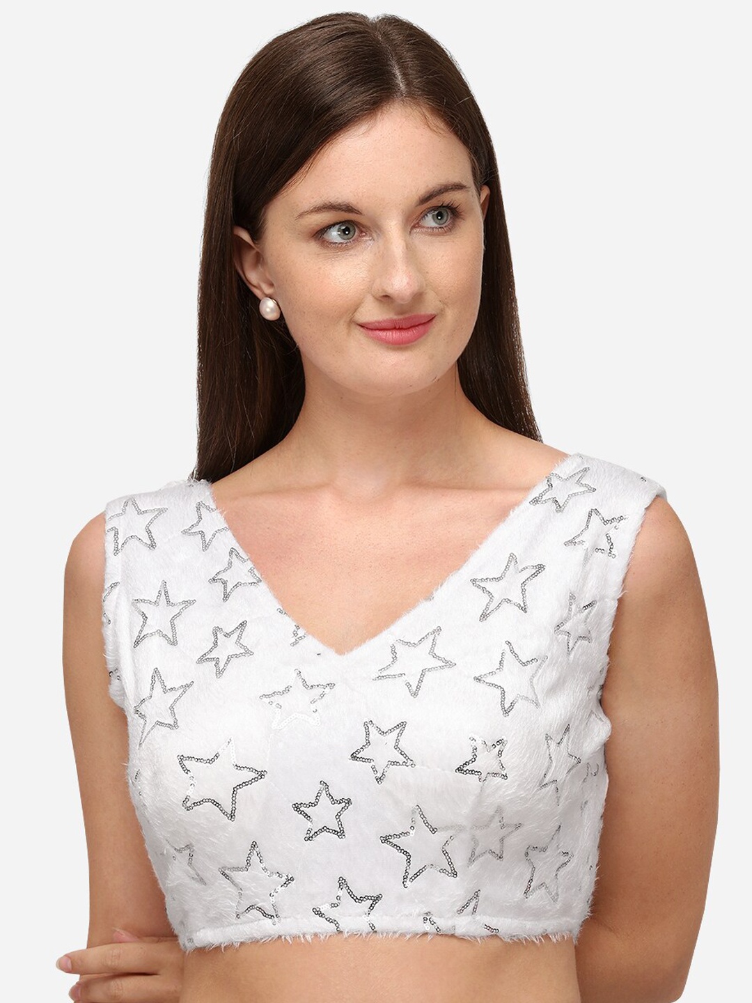 

Amrutam Fab White Sequinned Embellished Saree Blouse