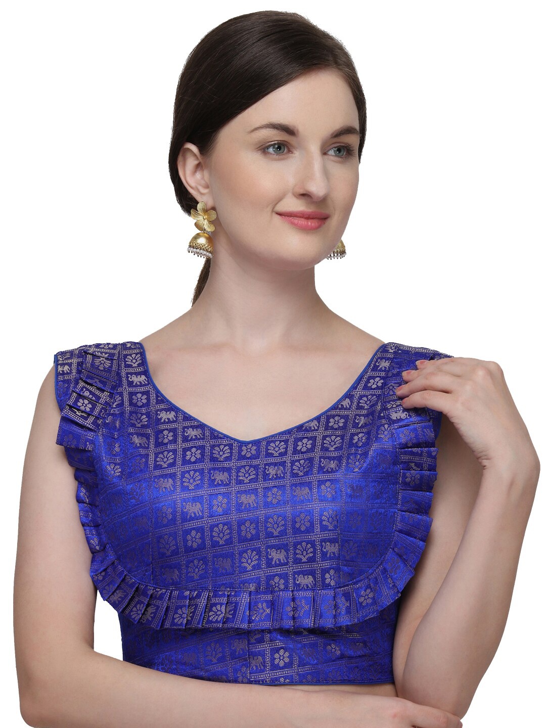 

Amrutam Fab Women Blue Printed Readymade Saree Blouse