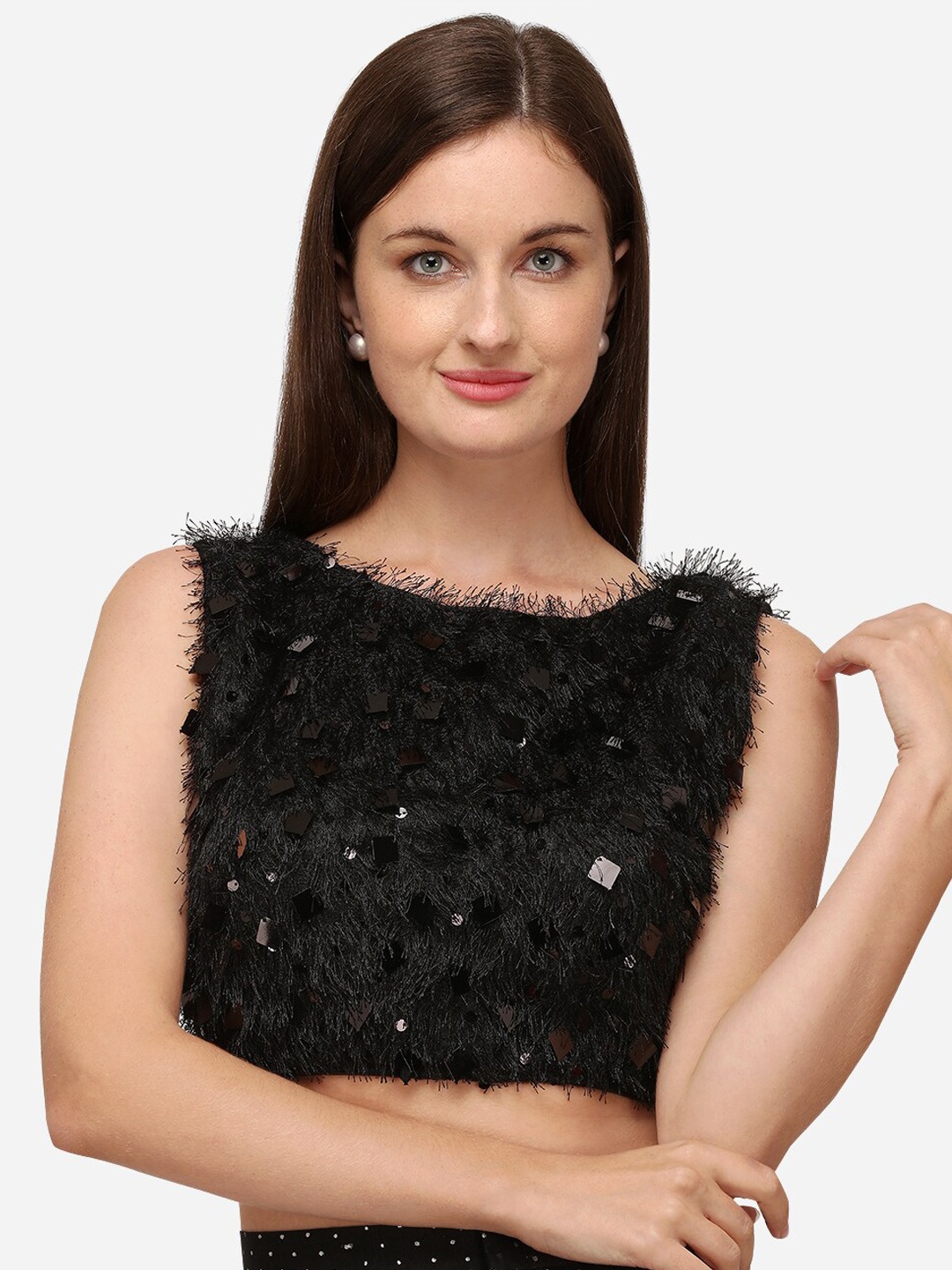 

Amrutam Fab Women Black Sequenced Silk Saree Blouse
