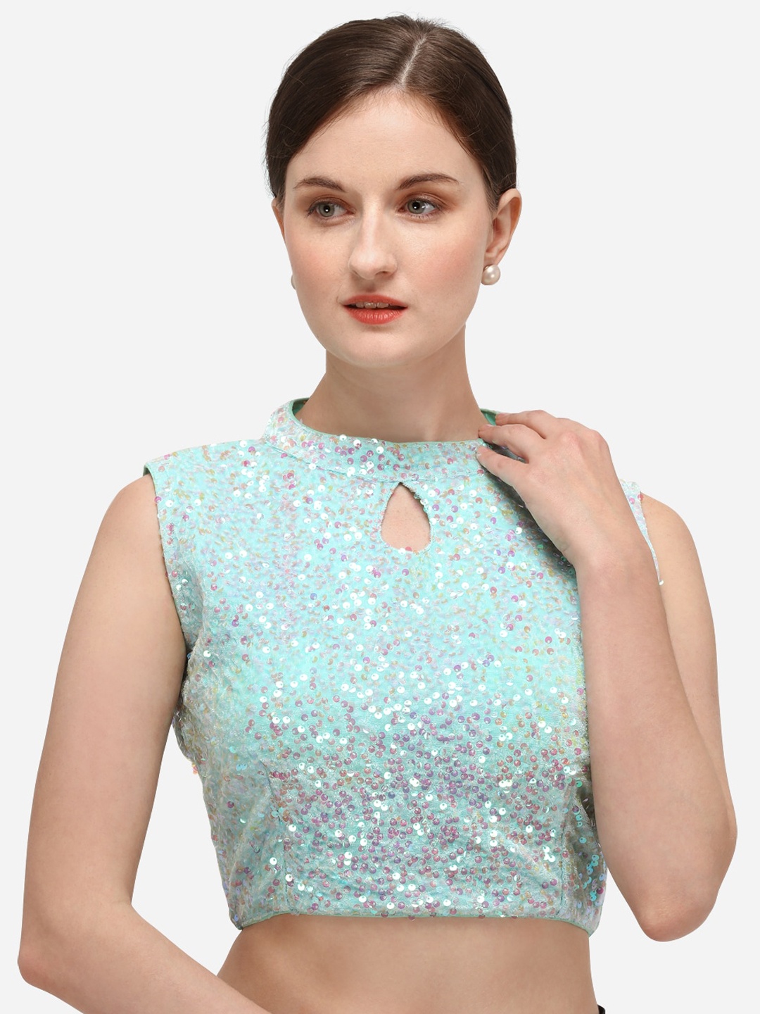 

Amrutam Fab Turquoise Blue Sequinned Saree Blouse