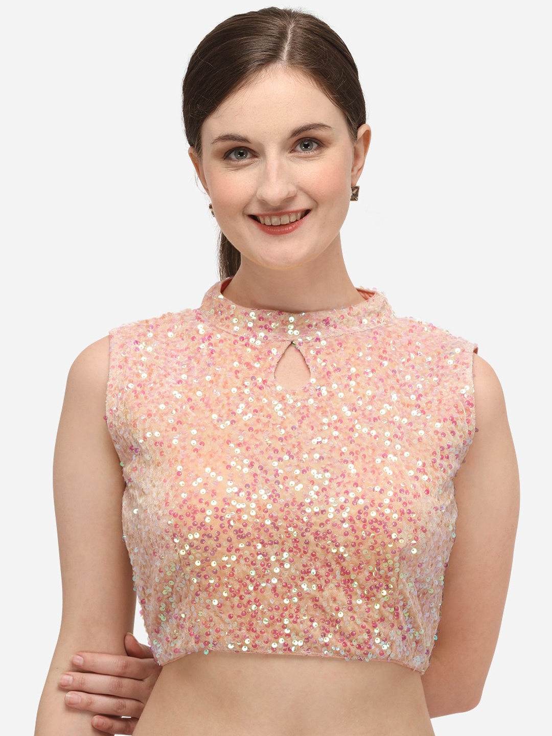 

Amrutam Fab Women Peach Embellished Sequinned Saree Blouse