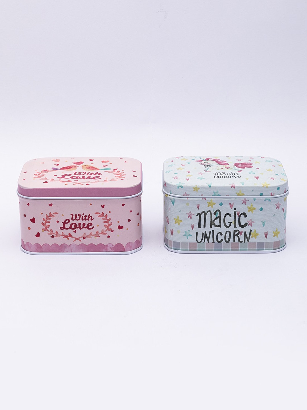 

MARKET99 Set Of 2 Printed Stainless Steel Storage Box, Pink