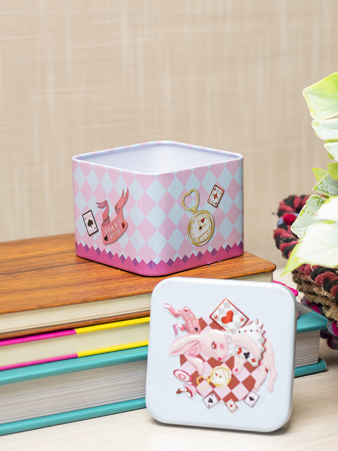 

MARKET99 Off White & Green Printed Metal Tin Box-250ml