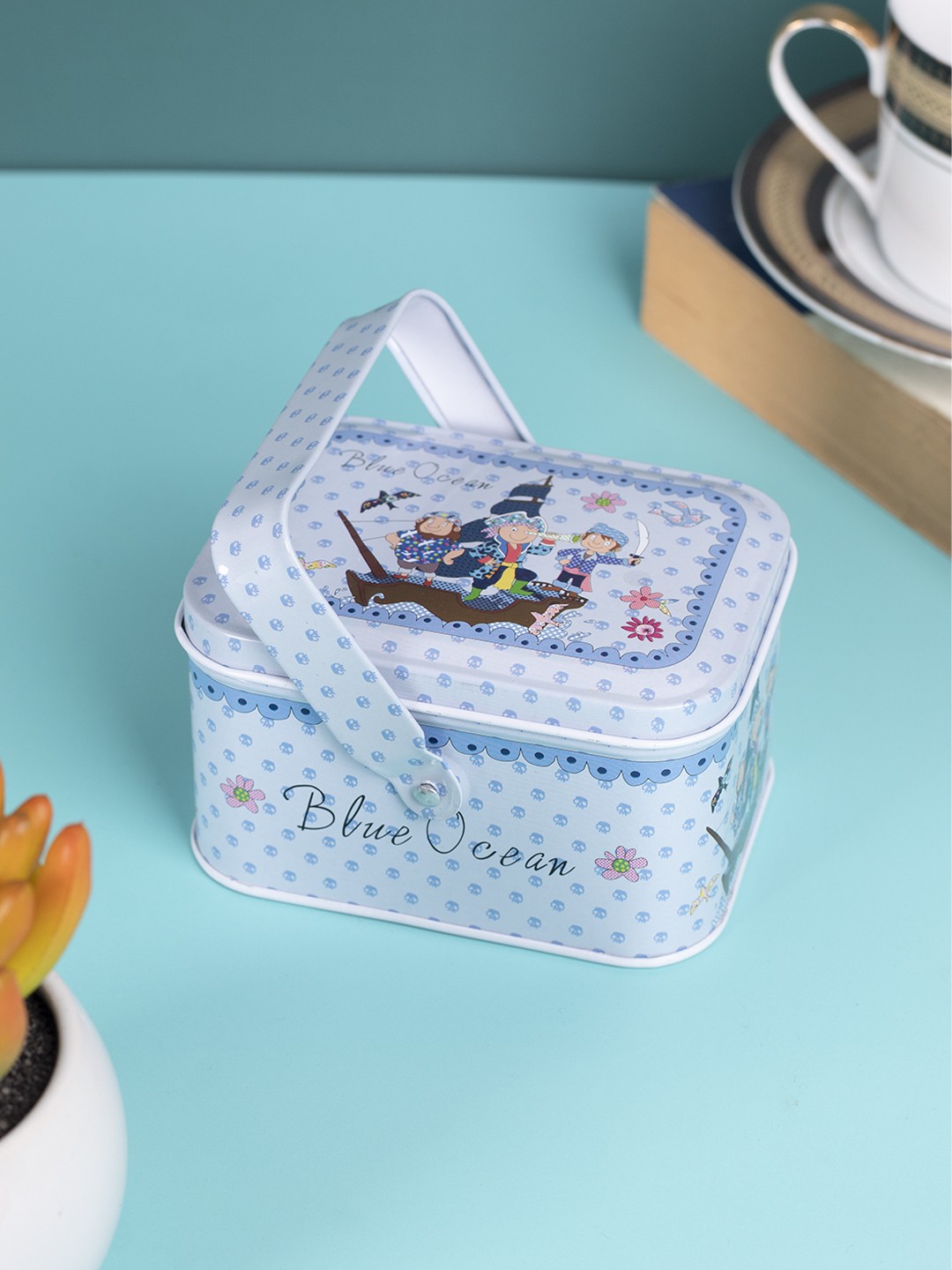 

MARKET99 Grey Printed Metal Tin Storage Box