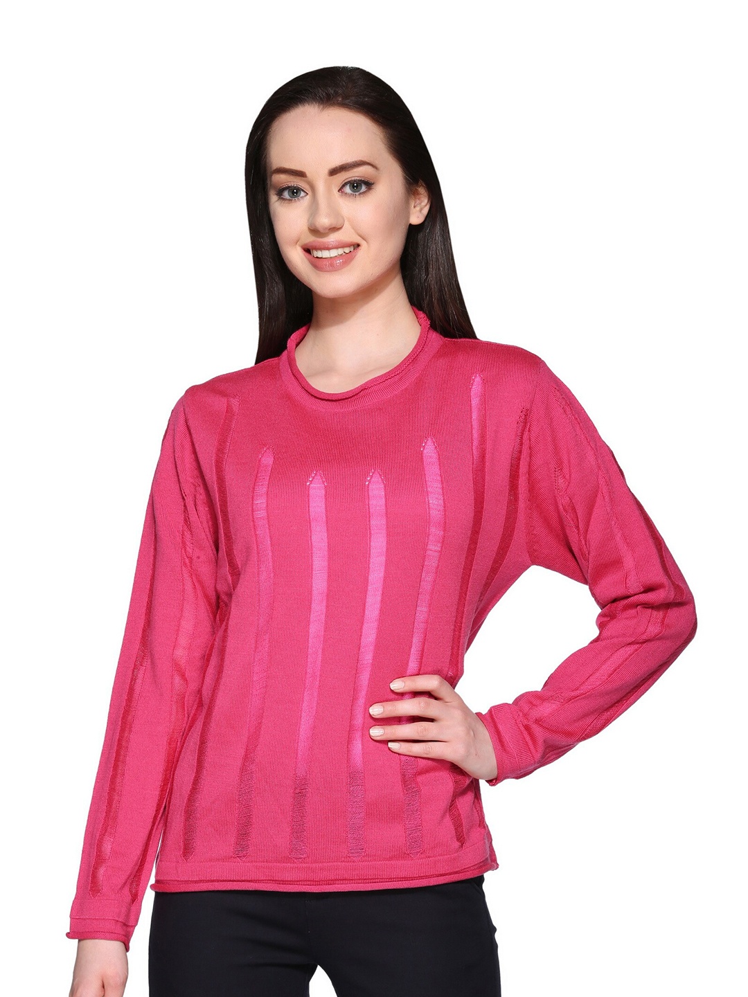 

Club York Women Pink Ribbed Acrylic Pullover Sweater