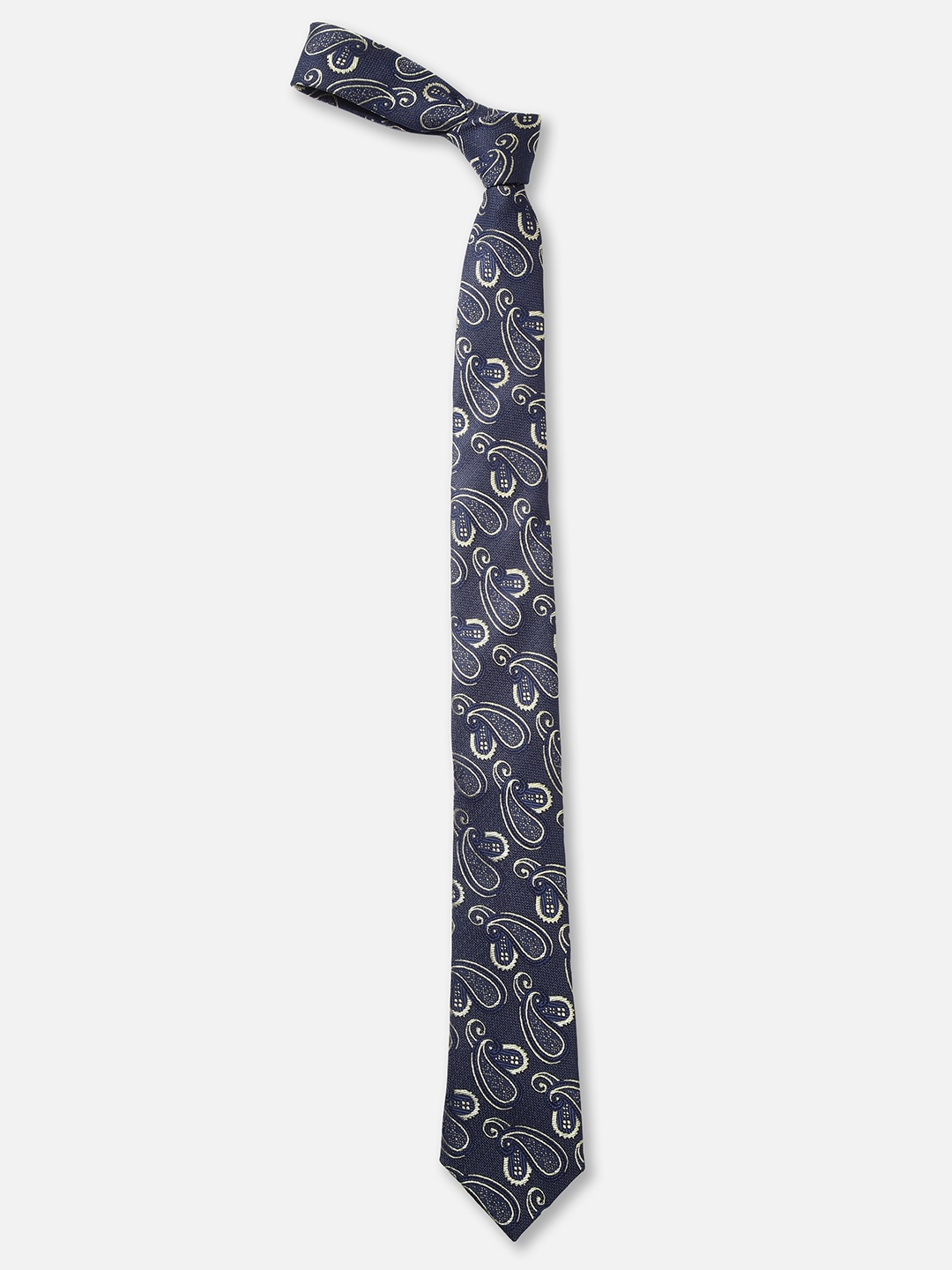 

Louis Philippe Men Navy Blue & Gold-Toned Woven Design Broad Tie