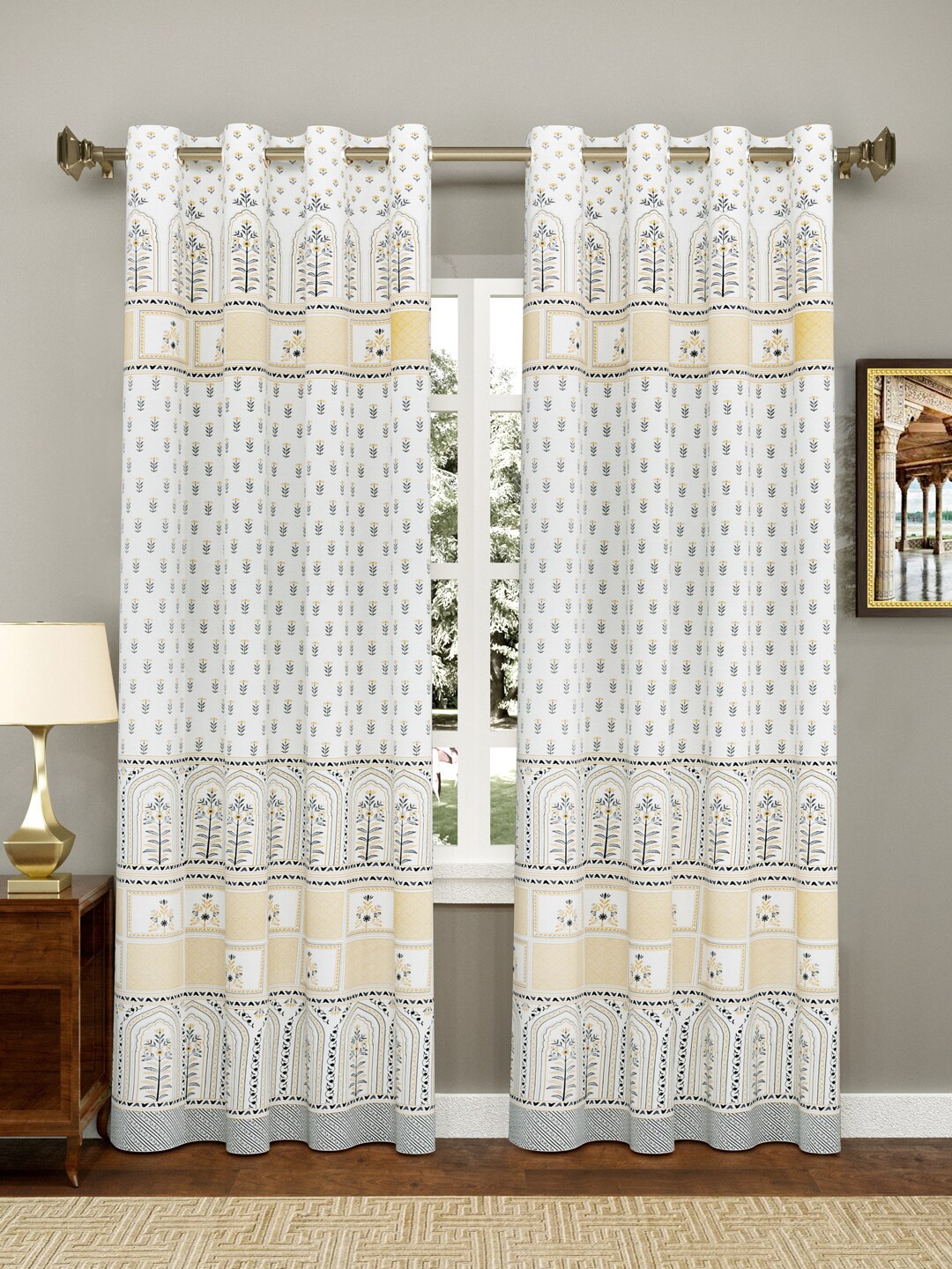 

BLOCKS OF INDIA Pack Of 2 Grey & Cream-Colored Ethnic Motifs Printed Door Curtains