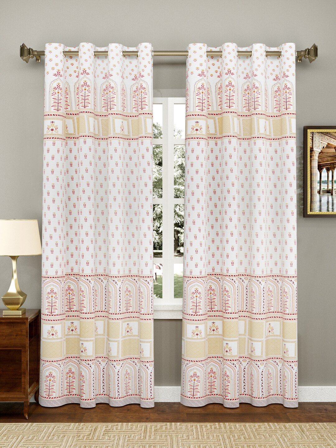 

BLOCKS OF INDIA Set Of 2 Red & Cream-Coloured Ethnic Motifs Printed Door Curtains