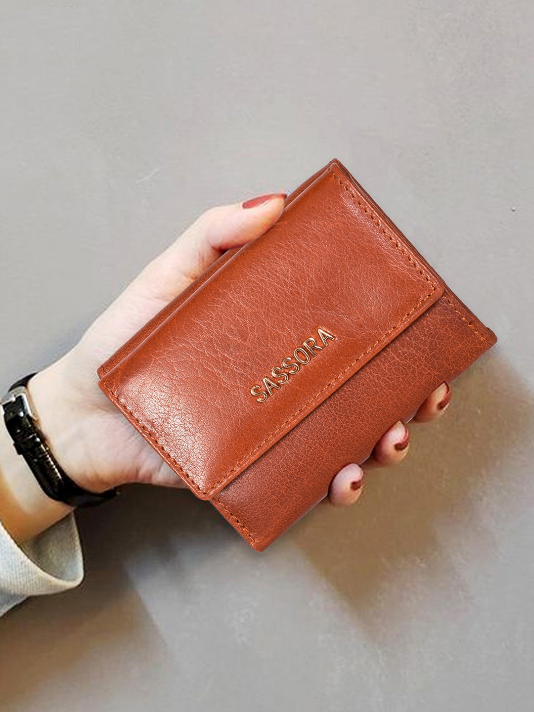 

Sassora Women Brown Zip Detail Leather Three Fold Wallet