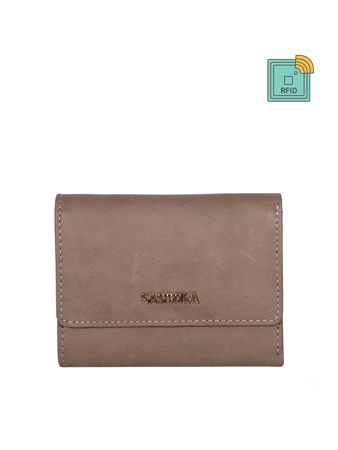 

Sassora Women Beige Zip Detail Leather Two Fold Wallet