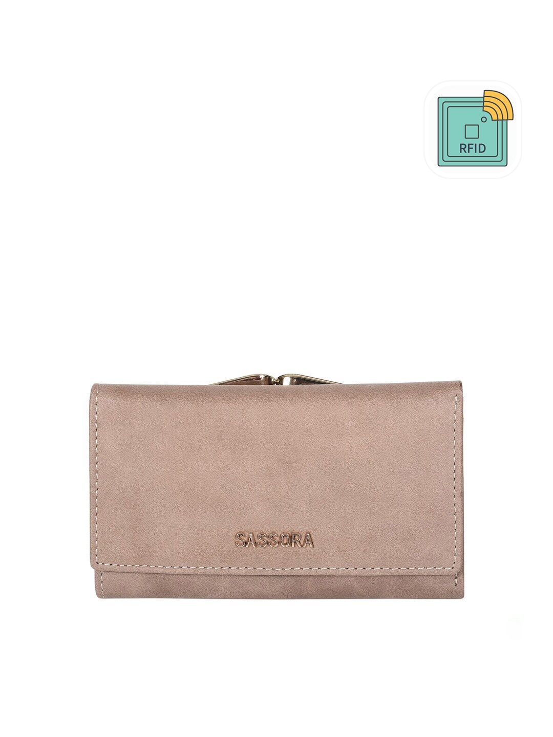 

Sassora Women Beige Zip Detail Leather Three Fold Wallet