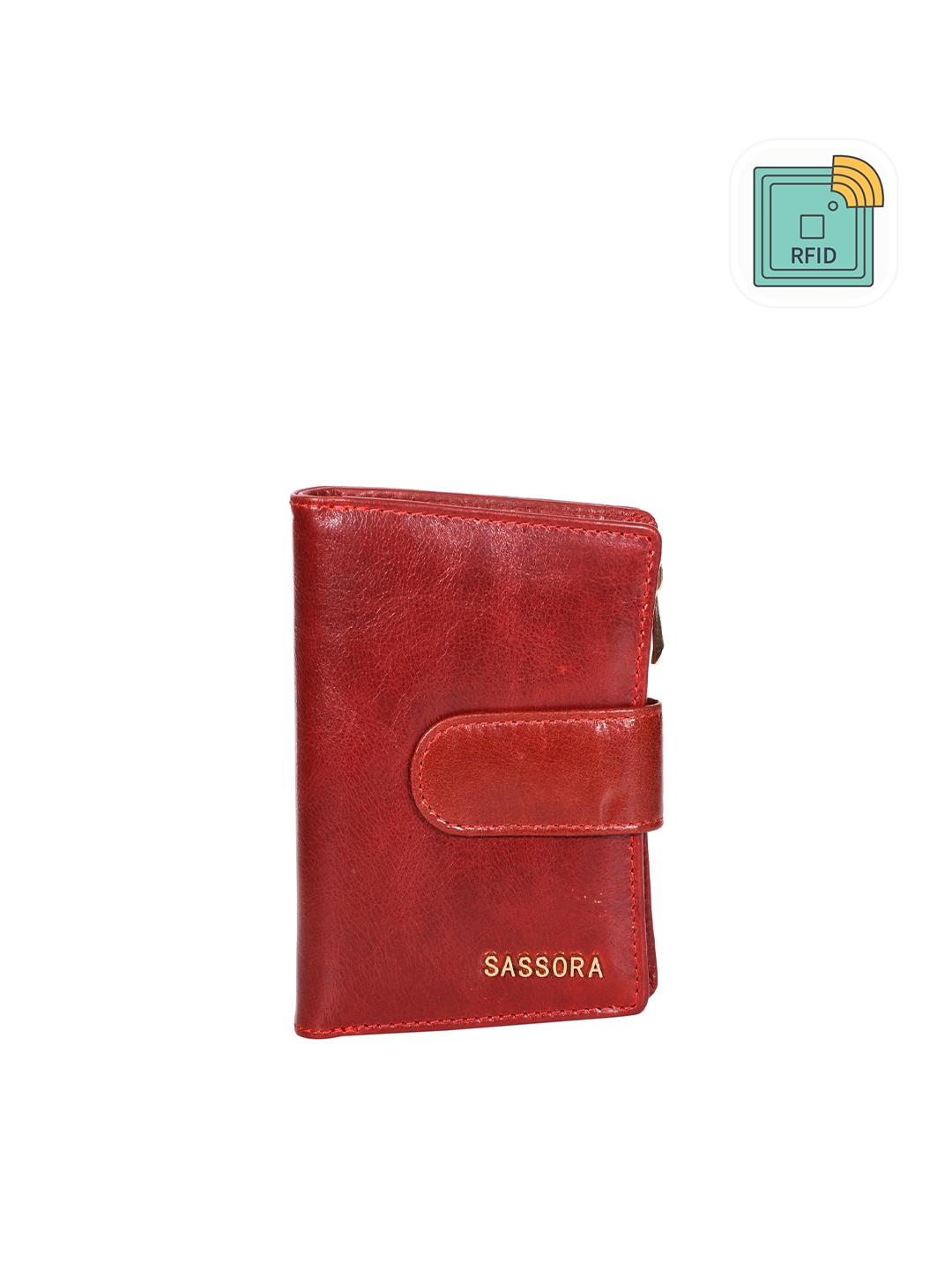 

Sassora Women Red Leather RFID Two Fold Wallet