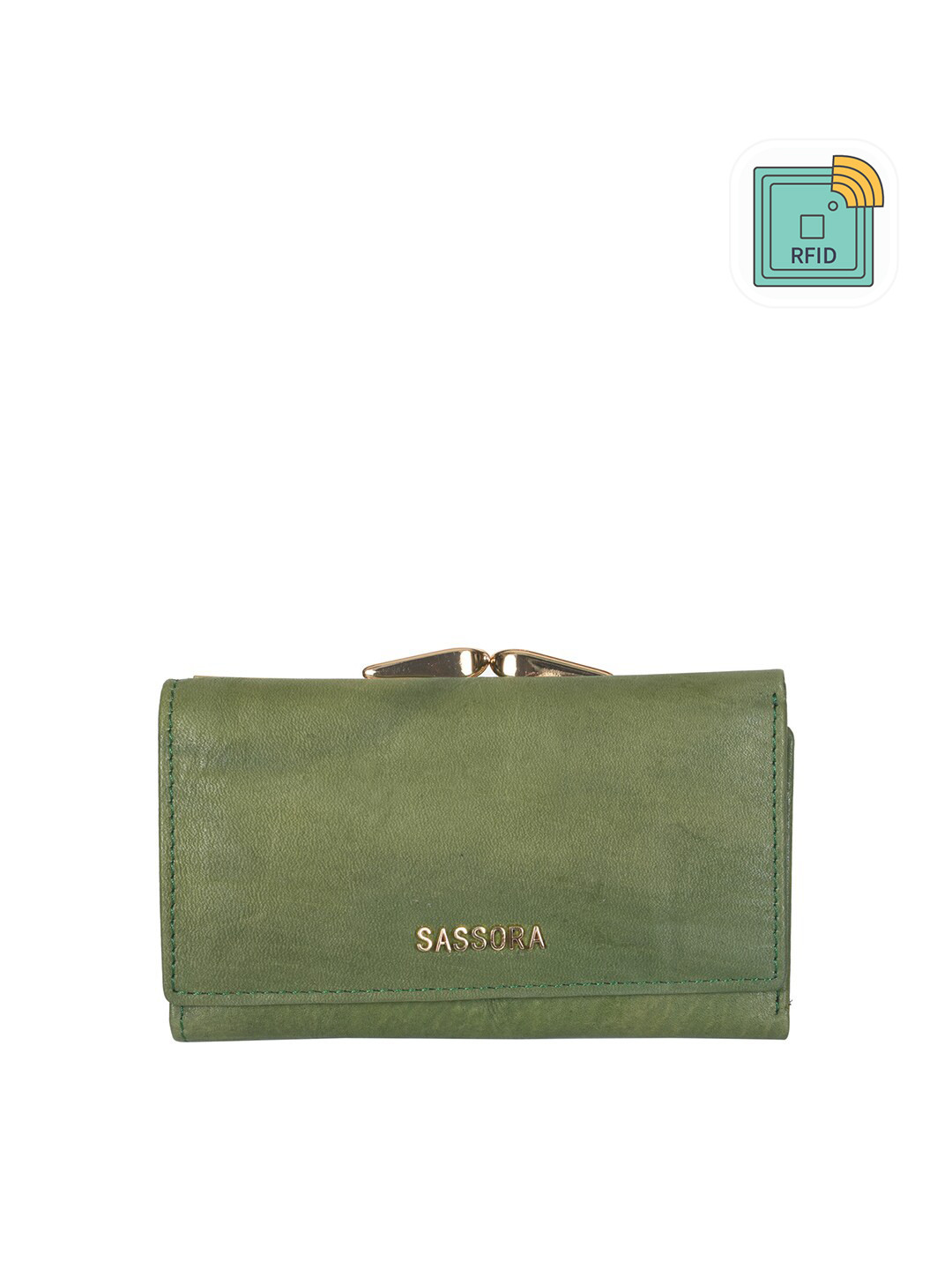 

Sassora Women Green Leather Three Fold Wallet