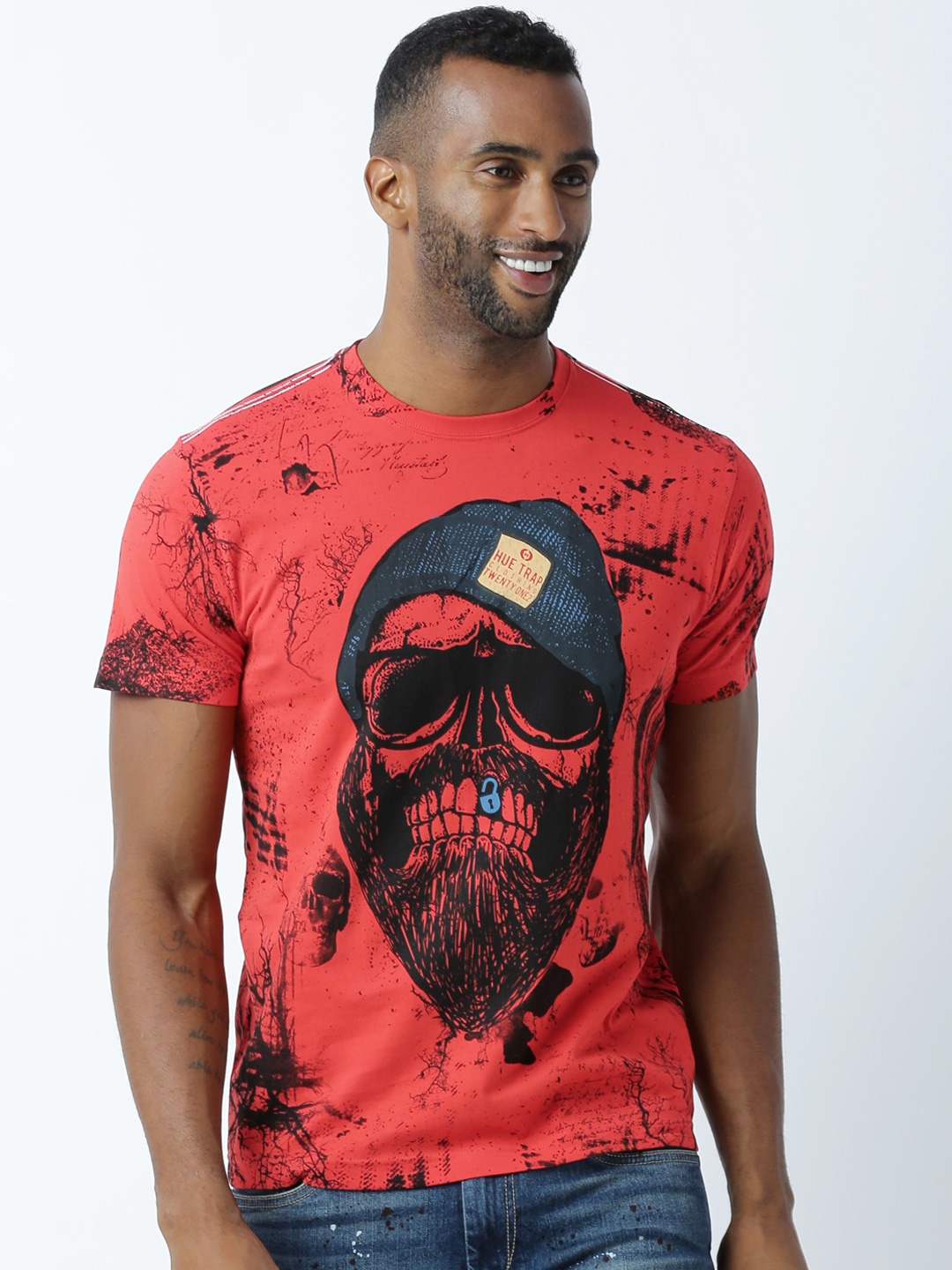 

Huetrap Men Red Printed Round Neck T-Shirt