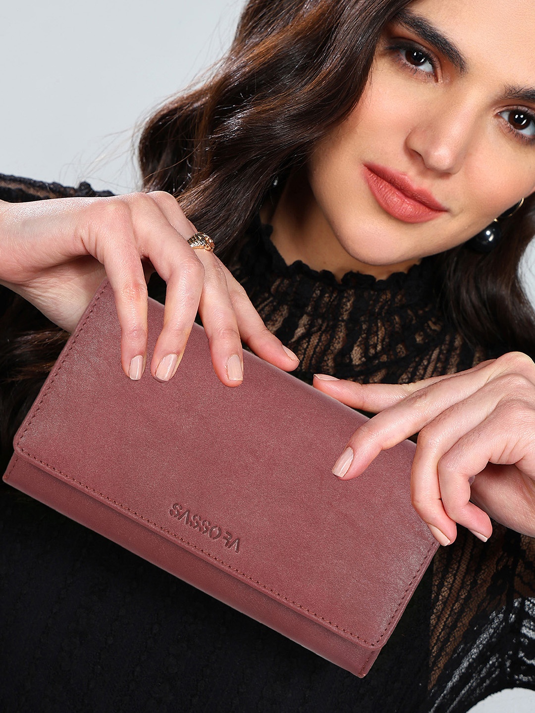 

Sassora Women Red & White Zip Detail Leather Two Fold Wallet