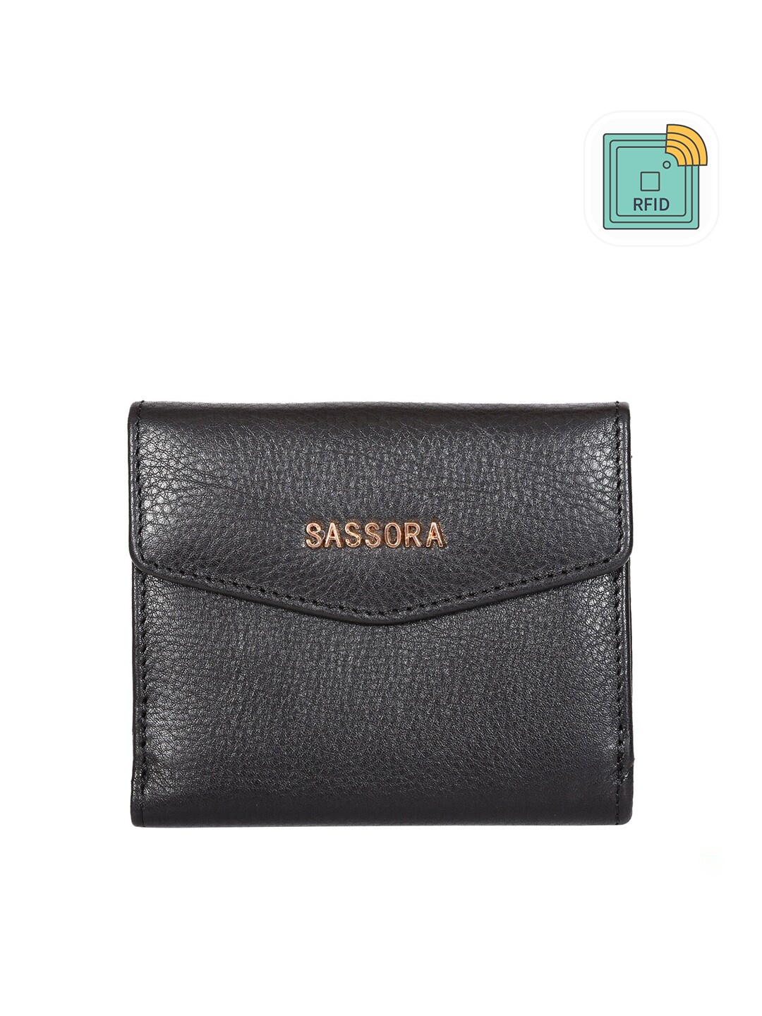 

Sassora Women Black Zip Detail Leather Two Fold Wallet