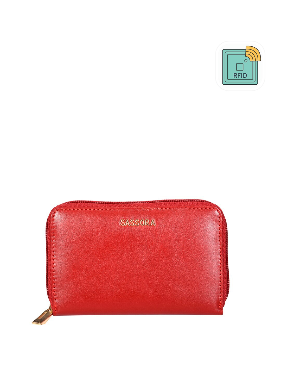 

Sassora Women Red Zip Detail Leather Zip Around Wallet