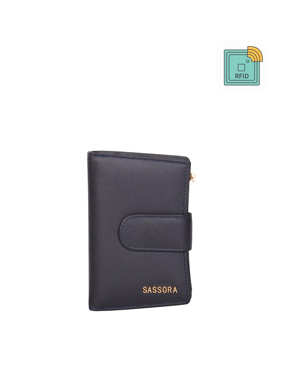 

Sassora Women Blue Zip Detail Leather Two Fold Wallet