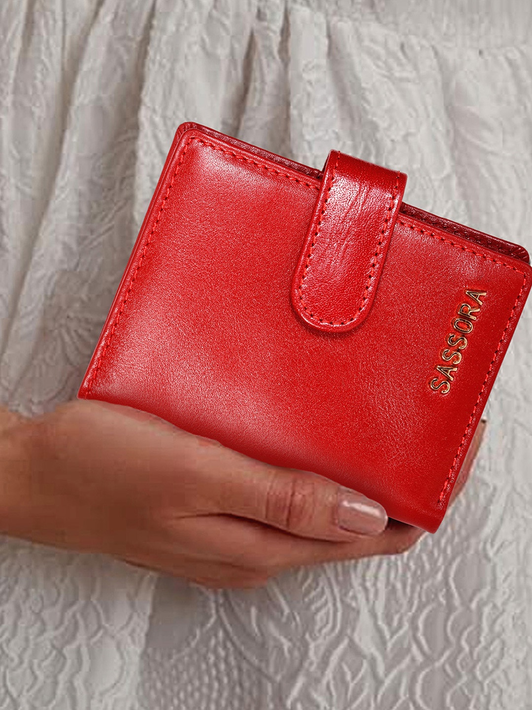 

Sassora Women Red Leather Two Fold Wallet