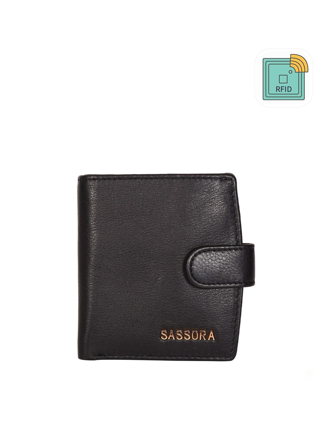 

Sassora Women Black Leather Two Fold Wallet