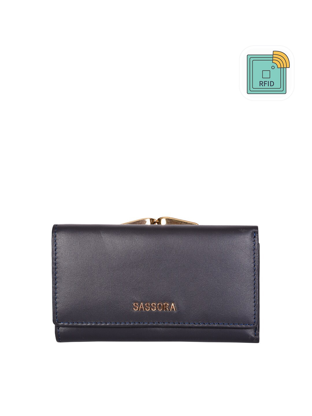 

Sassora Women Blue Leather Three Fold Wallet