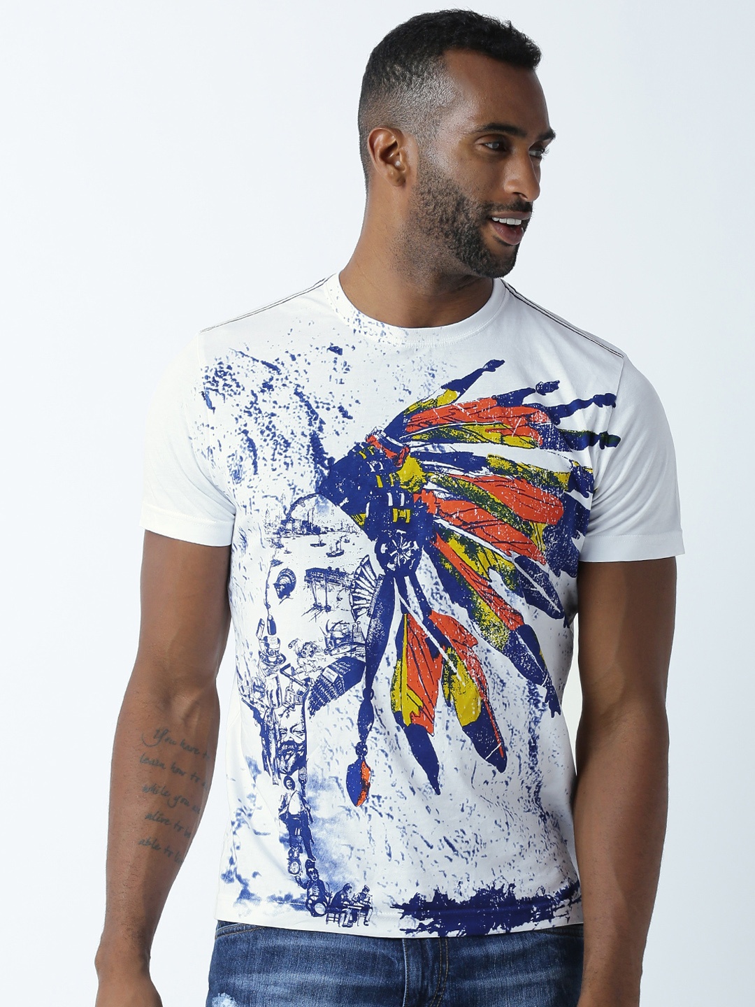 

Huetrap Men White Printed T-shirt