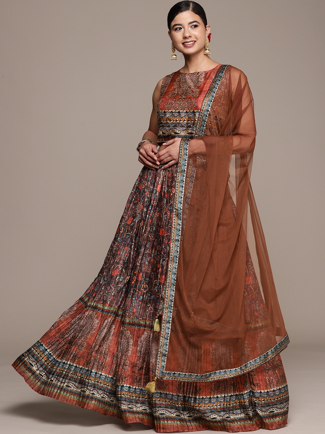 

SAARYA Rust Embellished Sequinned Ready to Wear Lehenga & Blouse With Dupatta