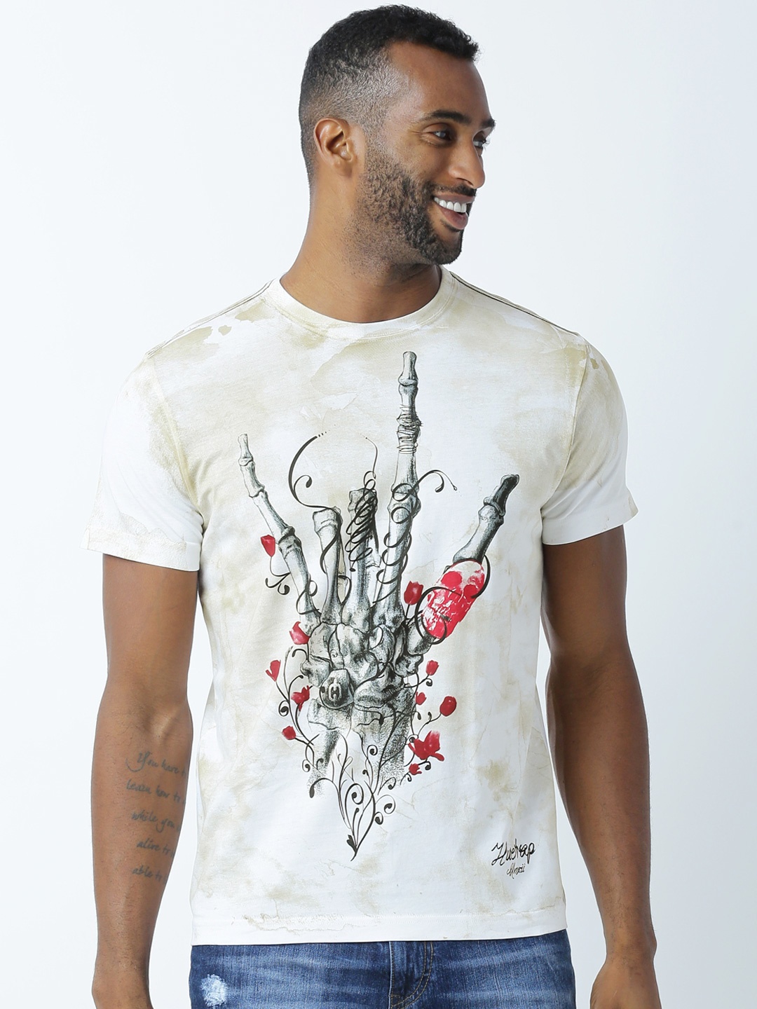 

Huetrap Men White Printed Round Neck T-Shirt