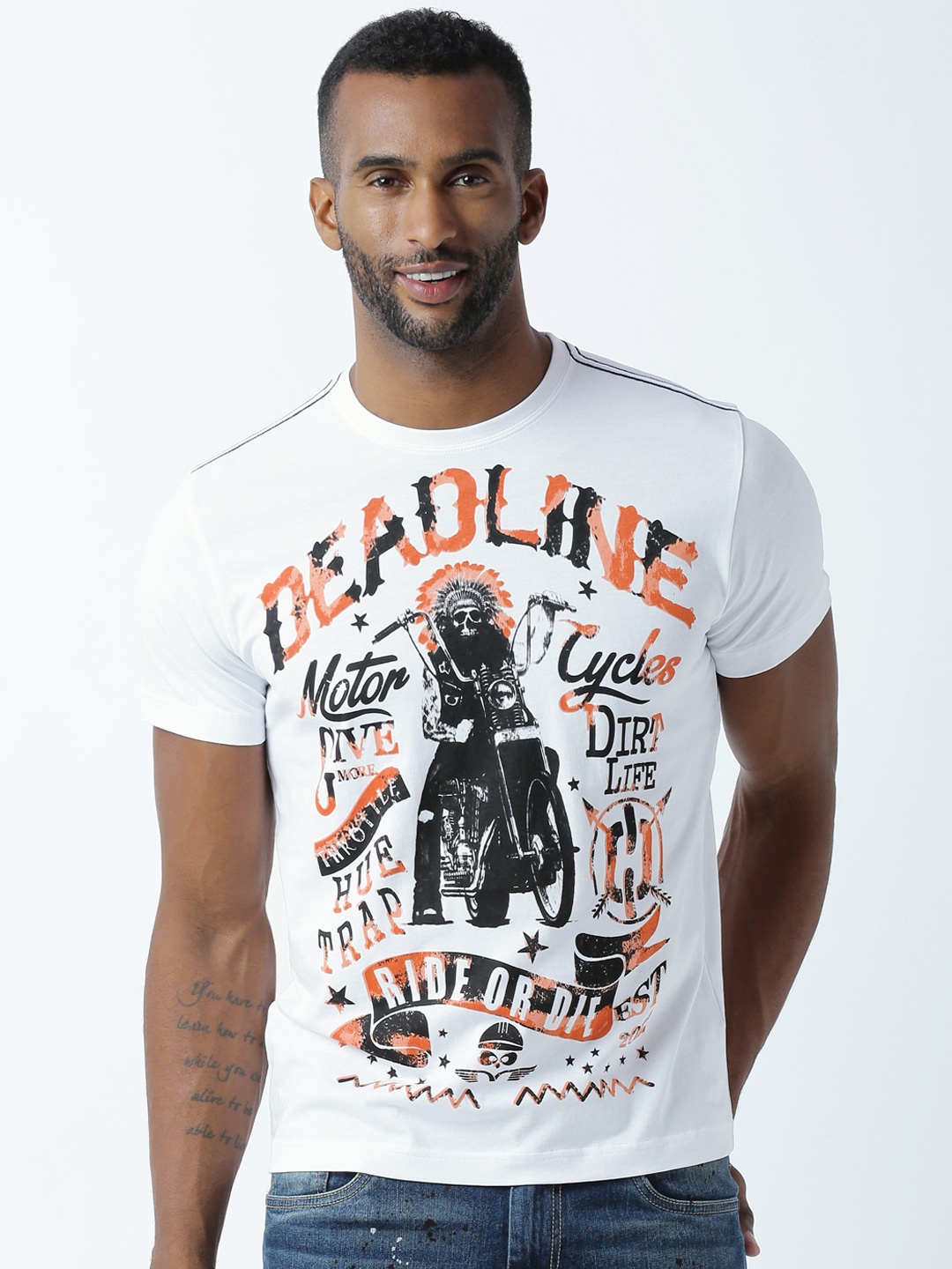 

Huetrap Men White Printed Round Neck T-Shirt