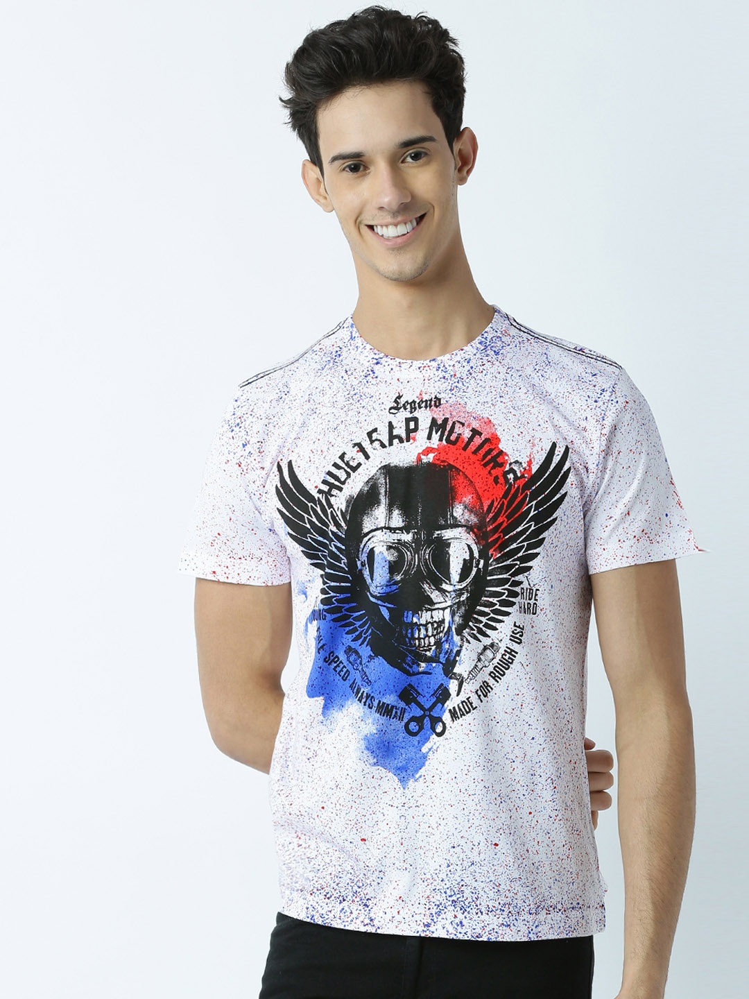 

Huetrap Men White Printed Round Neck T-shirt
