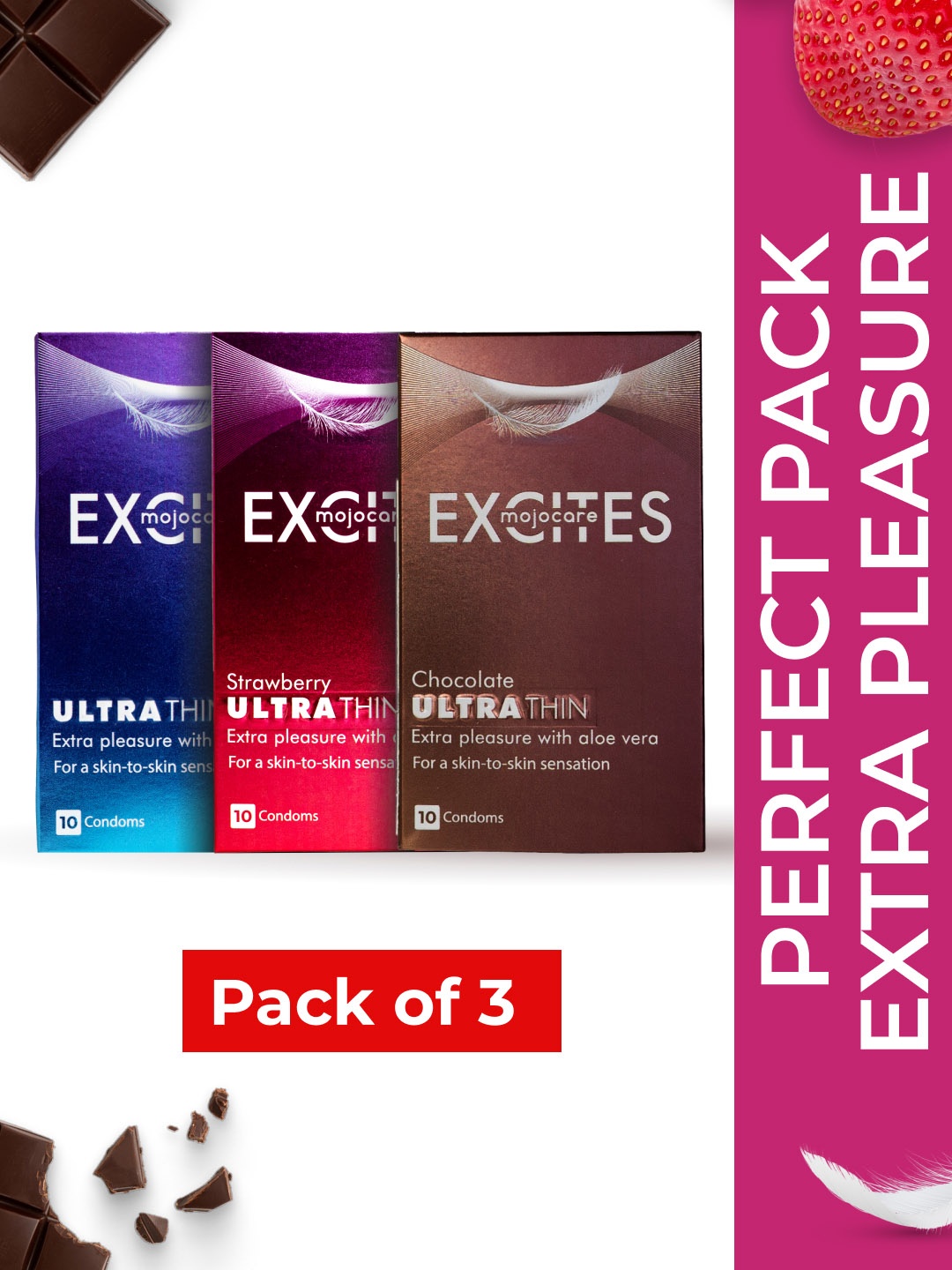 

Mojocare Men Set of 3 Excites Ultra Thin Condoms - 10 Pcs Each, Nude