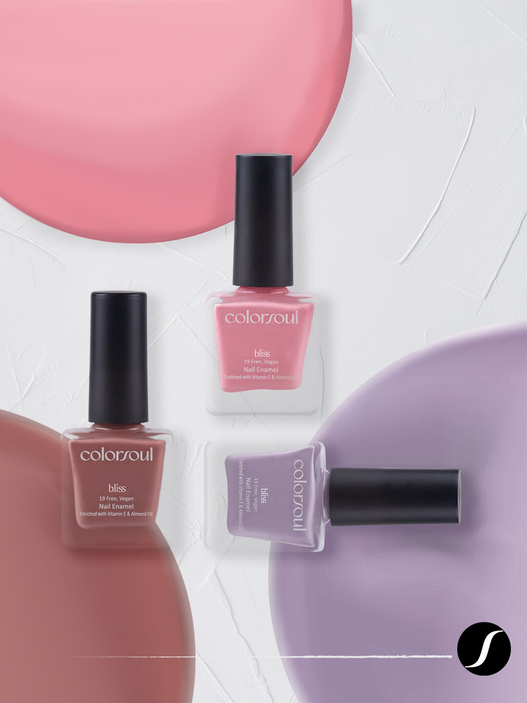 

Colorsoul Set Of 3 Bliss Vegan Nail Enamel 24ml - Breezy Pink, Dusty Mauve, Purple Water