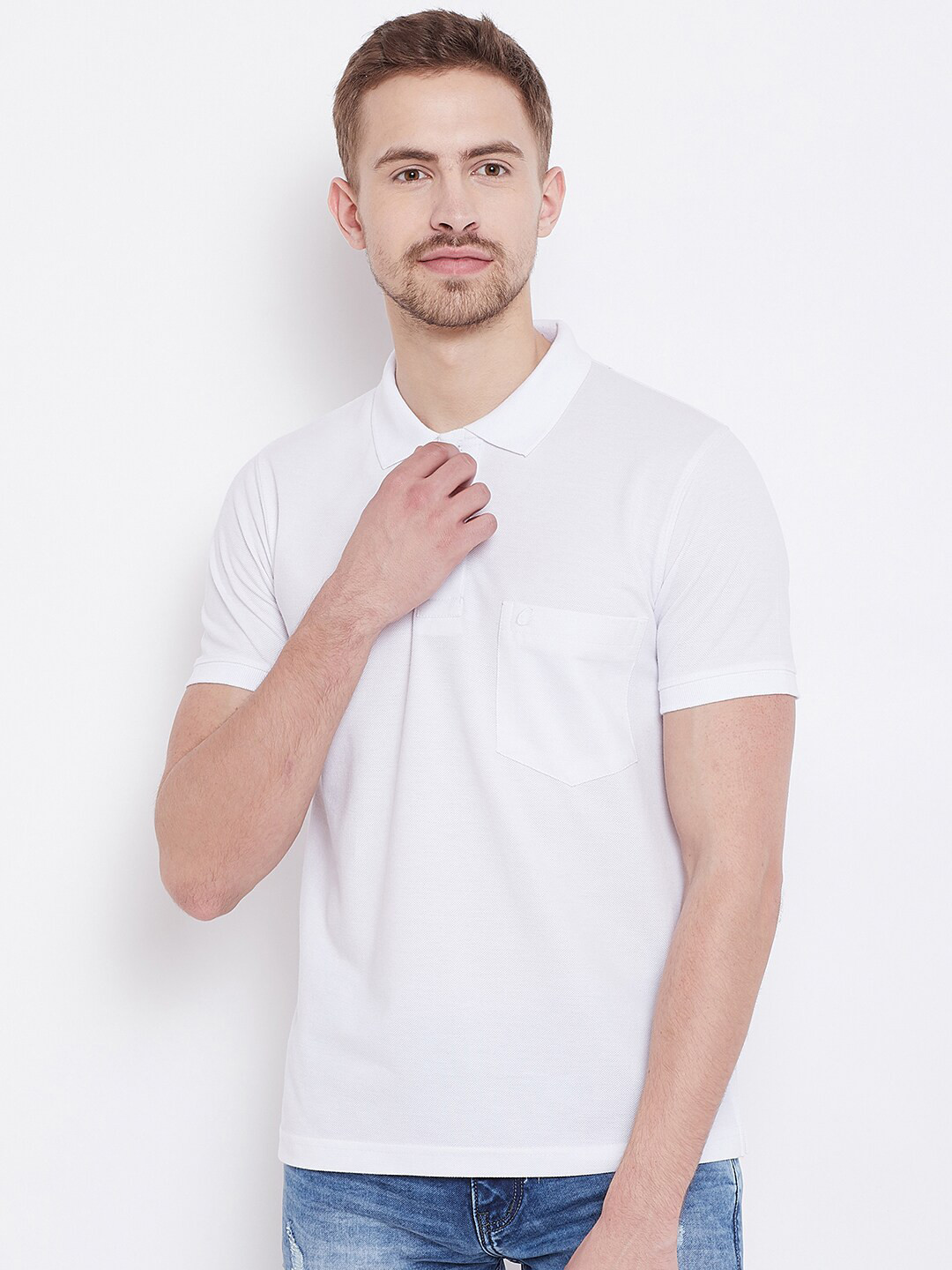 

Camey Men White Polo Collar T-shirt