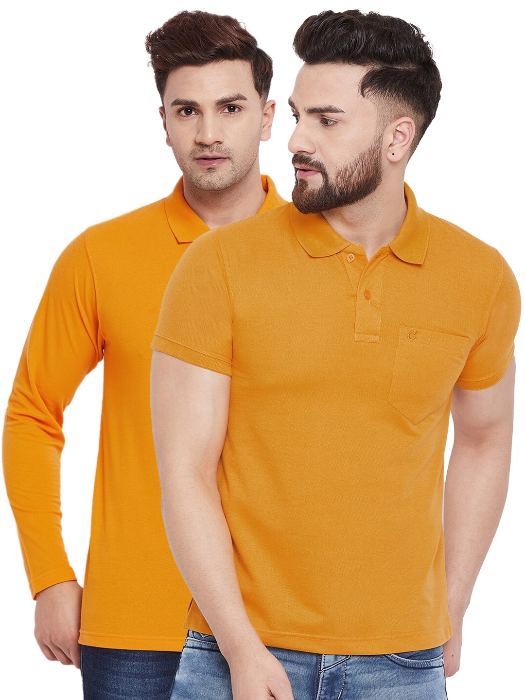 

Camey Men Pack Of 2 Mustard Yellow Polo Collar T-shirt