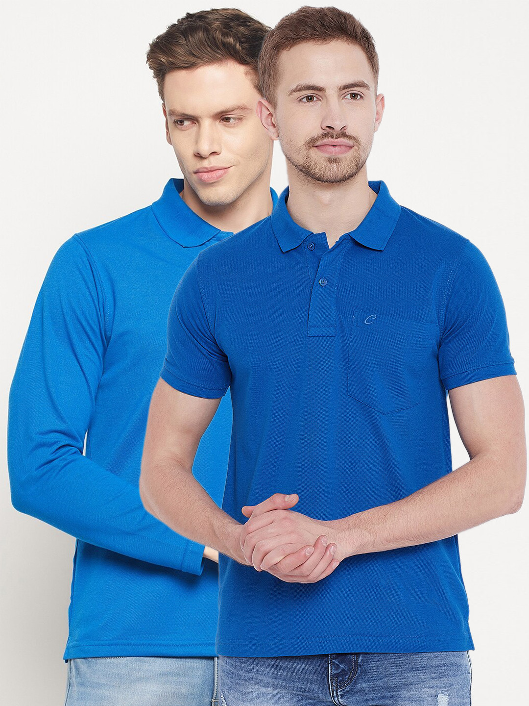

Camey Men Blue Pack Of 2 Polo Collar Cotton T-shirt